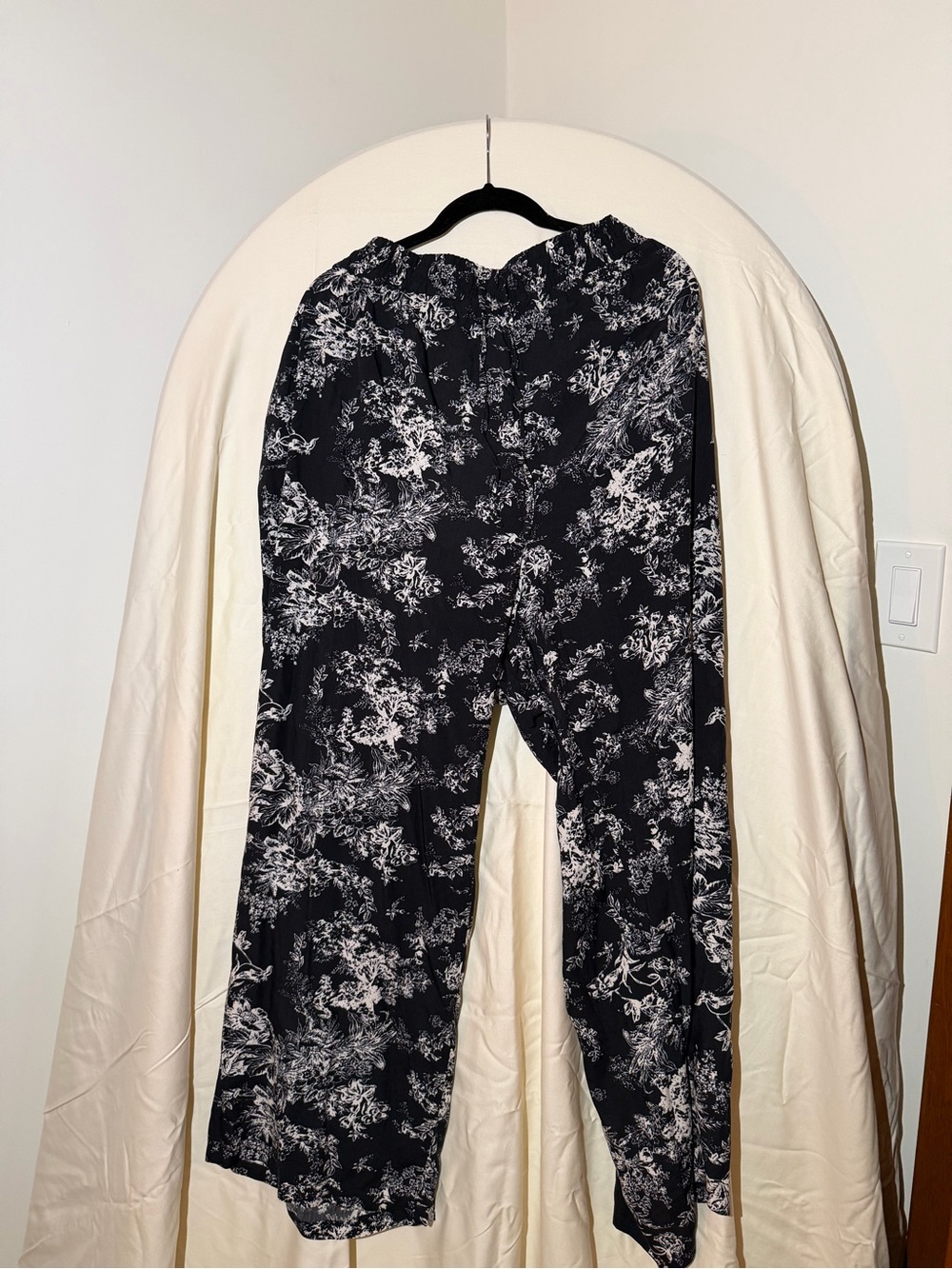 Amazon Black Floral Wide-Leg Pants with White Print